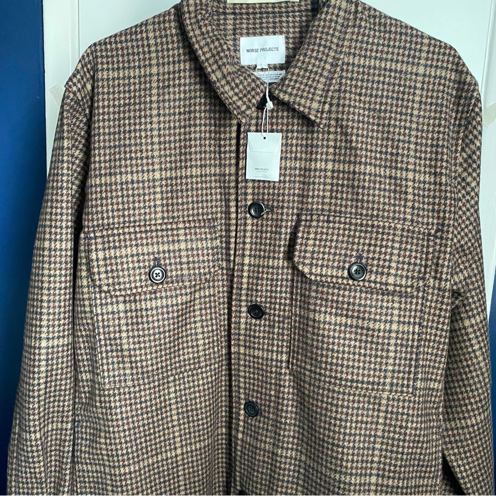 Men’s NWT Norse Projects Kyle Wool Utility Shirt - Khaki Check, L